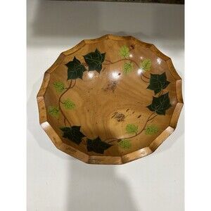 Vintage Large Footed Bowl...Hand Painted Leaves....Maple 1950's